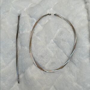 Tri-colored Sterling Silver Omega Necklace and matching bracelet marked Italy925